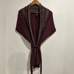 LAUREN RALPH LAUREN Burgundy Short Sleeve Knit Belted Shawl Cardigan Size M